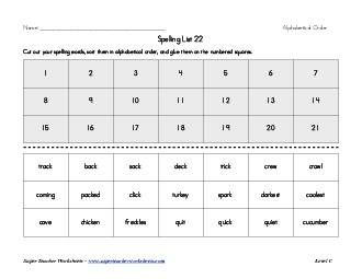 List 22:  ABC Order Spelling Worksheet