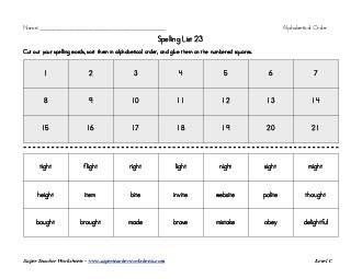 List 23:  ABC Order Spelling Worksheet