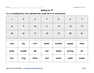 List 19:  ABC Order Spelling Worksheet