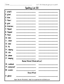 List 30: Word List Spelling Worksheet