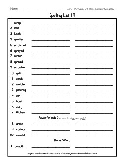 List 19: Word List Spelling Worksheet