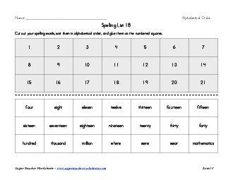 List 18:  ABC Order Spelling Worksheet