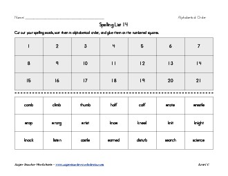 List 14:  ABC Order Spelling Worksheet