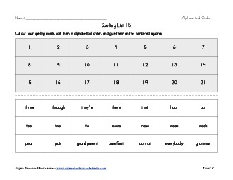 List 15:  ABC Order Spelling Worksheet