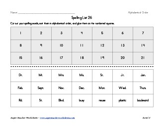 List 26:  ABC Order Spelling Worksheet