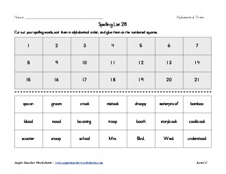 List 28:  ABC Order Spelling Worksheet