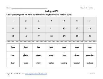 List 24:  ABC Order Spelling Worksheet