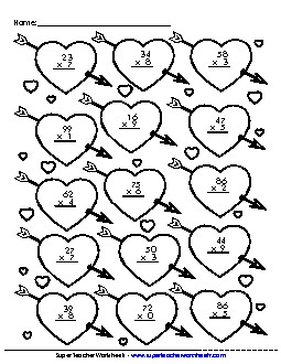 Multiplication: Valentine Math Picture Holiday Worksheet