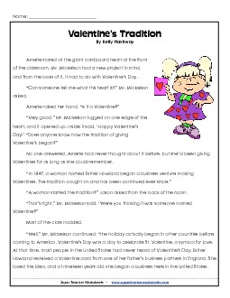 Valentine Tradition (Fiction) Reading Comprehension Worksheet