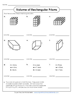 Rectangular Prism Volume Geometry Worksheet