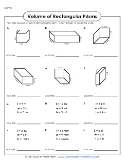 Volume - Rectangular Prisms Geometry Worksheet