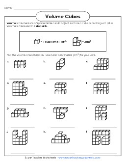 Volume Cubes (Basic) Free Geometry Worksheet