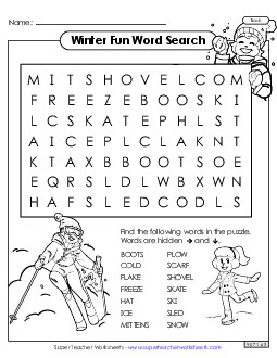 Winter Word Search (Basic) Wordsearch Worksheet