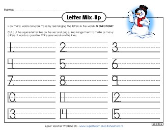 Letter Mix Up: I Love Snow (Primary) Winter Worksheet