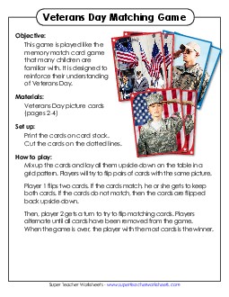 Veterans Day Memory Match Game Worksheet