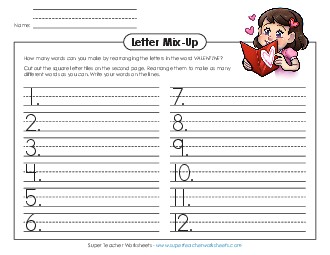 Valentine Letter Mix (Primary) Valentines Day Worksheet