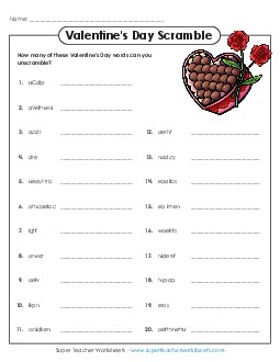 Scrambled Valentine Puzzle Free Valentines Day Worksheet