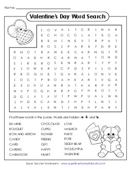 Valentine's Day Wordsearch Puzzle Valentines Day Worksheet