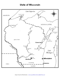 Wisconsin Map (Labeled) State Maps Worksheet