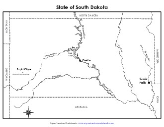 South Dakota Map (Labeled) State Maps Worksheet