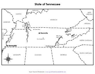 Tennessee Map (Labeled) State Maps Worksheet