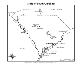 South Carolina Map (Labeled) State Maps Worksheet