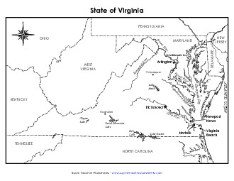 Virginia Map (Labeled) State Maps Worksheet