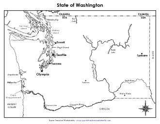 Washington Map (Labeled) State Maps Worksheet