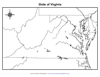 Virginia Map (Blank Cities) State Maps Worksheet