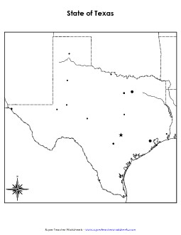 Texas Map (Blank Cities) State Maps Worksheet