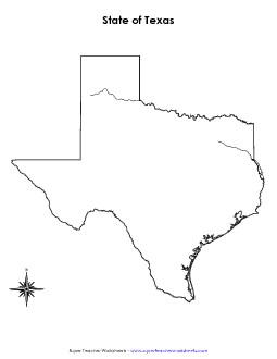 Texas Map (No Bordering States) State Maps Worksheet