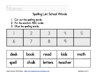 Theme List - School: ABC Order Spelling Worksheet