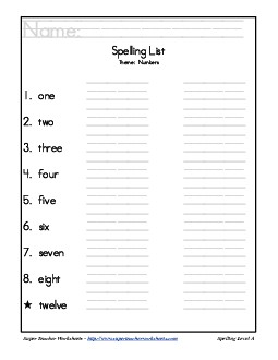 Theme List - Numbers Spelling Worksheet