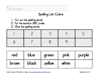 Theme List - Colors: ABC Order Spelling Worksheet