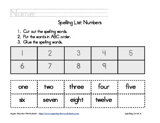 Theme List - Numbers: ABC Order Spelling Worksheet