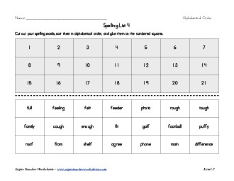 List 4:  ABC Order Spelling Worksheet