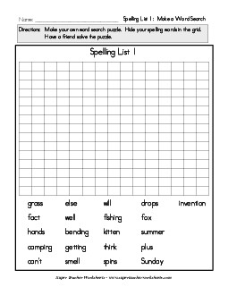 List 1:  Make a Word Search Grid Free Spelling Worksheet