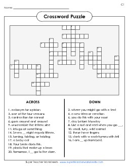 List 1:  Crossword Puzzle Free Spelling Worksheet