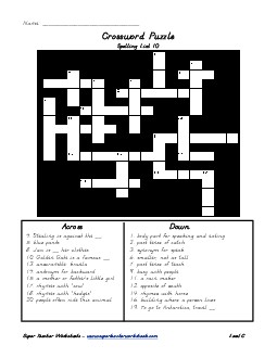 List 10:  Crossword Puzzle Spelling Worksheet