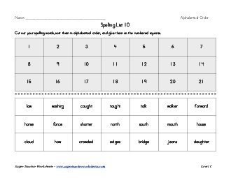 List 10:  ABC Order Spelling Worksheet