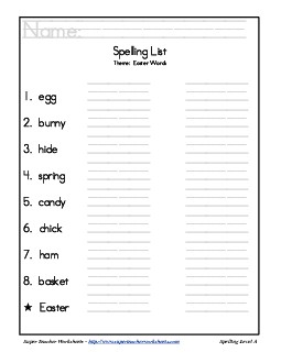 Holiday List - Easter Spelling Worksheet