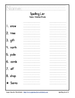 Holiday List - Christmas Spelling Worksheet