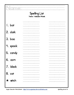 Holiday List - Halloween Spelling Worksheet