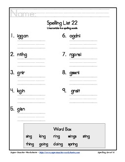 List 22: Word Scramble Spelling Worksheet