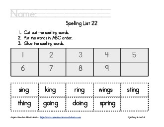 List 22:  ABC Order Spelling Worksheet