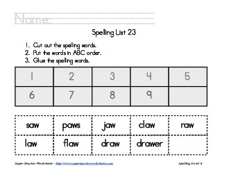 List 23:  ABC Order Spelling Worksheet