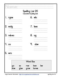 List 20: Word Scramble Spelling Worksheet