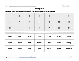 List 7:  ABC Order Spelling Worksheet