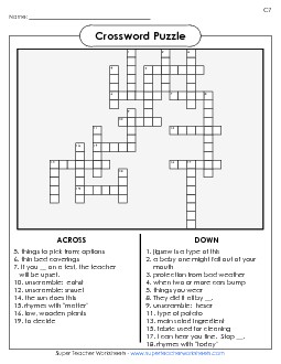 List 7:  Crossword Puzzle Spelling Worksheet