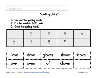 List 29:  ABC Order Spelling Worksheet